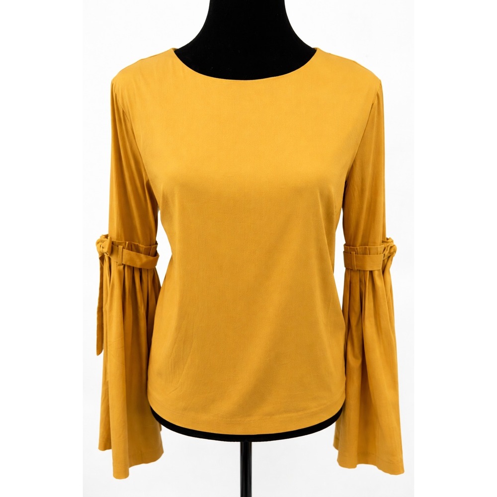 Catherine MaLandrino Womens Boho Poets‎ Sleeve Blouse Medium Gold Cotton Stretch